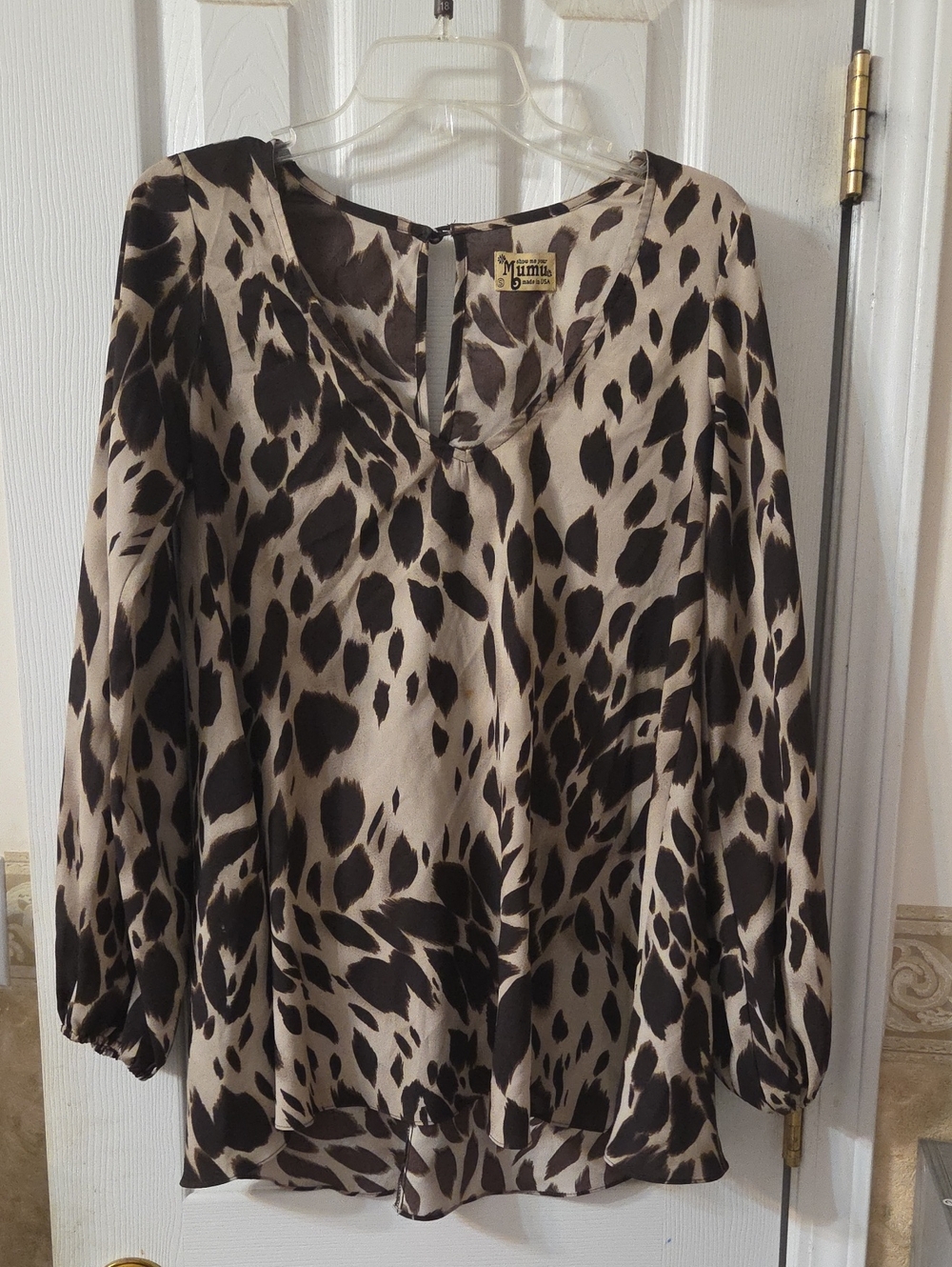 Show Me Your MuMu Beige and Black Animal-Print Long Sleeve Blouse